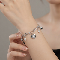 Urthn Fashionable Silver Plated With Heart Shape Charm Bracelet with Pearl Drops