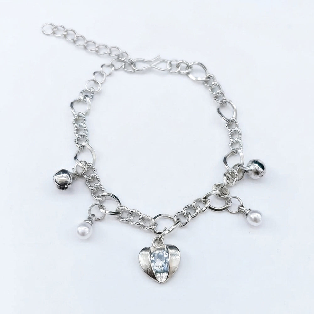 Urthn Fashionable Silver Plated With Heart Shape Charm Bracelet with Pearl Drops(Pack Of 6)
