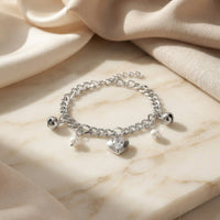 Urthn Fashionable Silver Plated With Heart Shape Charm Bracelet with Pearl Drops(Pack Of 6)