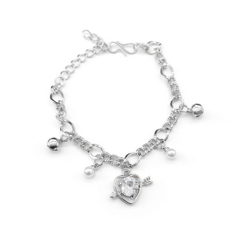 Urthn Fashionable Silver Plated With Heart Shape Charm Bracelet with Pearl Drops(Pack Of 6)