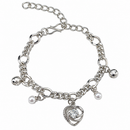 Urthn Fashionable Silver Plated With Heart Shape Charm Bracelet with Pearl Drops(Pack Of 6)