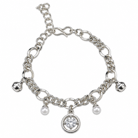 Urthn Fashionable Silver Plated With Round Shape Charm Bracelet with Pearl Drops(Pack Of 6)