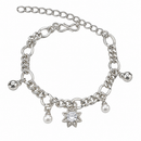 Urthn Fashionable Silver Plated With Floral Shape Charm Bracelet with Pearl Drops(Pack Of 6)