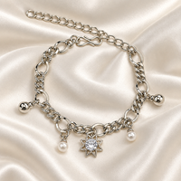 Urthn Fashionable Silver Plated With Floral Shape Charm Bracelet with Pearl Drops