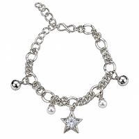 Urthn Fashionable Silver Plated With Star Shape Charm Bracelet with Pearl Drops(Pack Of 6)