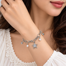 Urthn Fashionable Silver Plated With Star Shape Charm Bracelet with Pearl Drops(Pack Of 6)