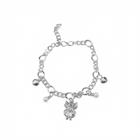 Urthn Fashionable Silver Plated With Owl Shape Charm Bracelet with Pearl Drops(Pack Of 6)