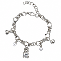 Urthn Fashionable Silver Plated With Teddy Shape Charm Bracelet with Pearl Drops(Pack Of 6)