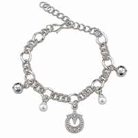 Urthn Fashionable Silver Plated Charm Bracelet with Pearl Drops(Pack Of 6)