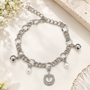 Urthn Fashionable Silver Plated Charm Bracelet with Pearl Drops