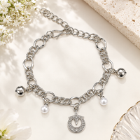 Urthn Fashionable Silver Plated Charm Bracelet with Pearl Drops