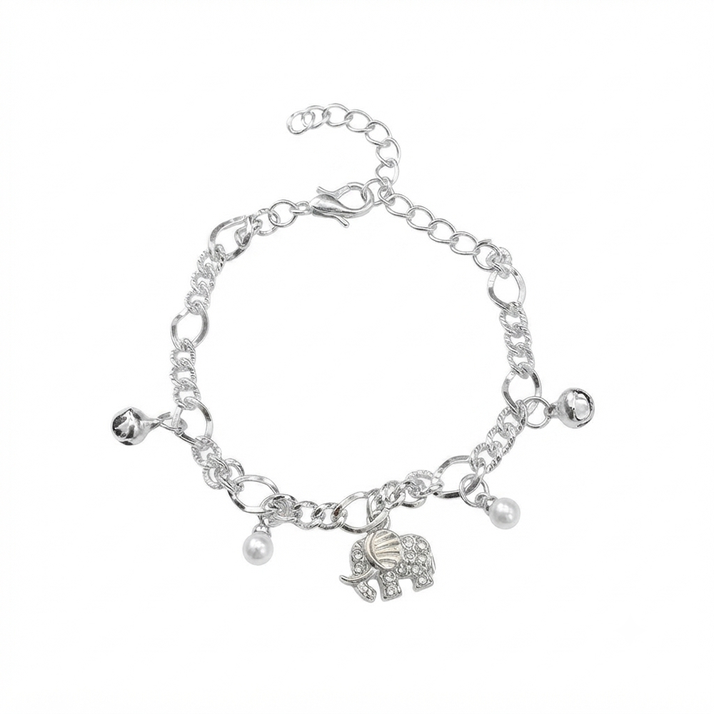 Urthn Fashionable Silver Plated With Elephant  Shape Charm Bracelet with Pearl Drops(Pack Of 6)