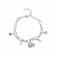 Urthn Fashionable Silver Plated With Elephant  Shape Charm Bracelet with Pearl Drops(Pack Of 6)