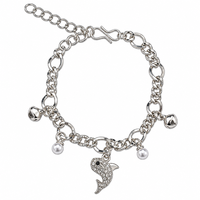 Urthn Fashionable Silver Plated With Fish Shape Charm Bracelet with Pearl Drops(Pack Of 6)