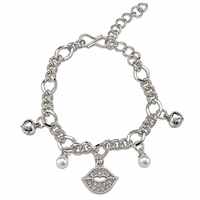 Urthn Fashionable Silver Plated With Lips Shape Charm Bracelet with Pearl Drops(Pack Of 6)