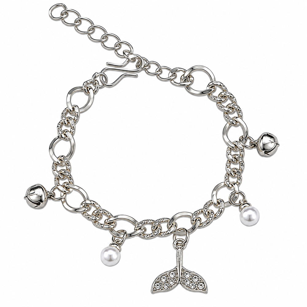 Urthn Fashionable Silver Plated With Plant Shape Charm Bracelet with Pearl Drops(Pack Of 6)