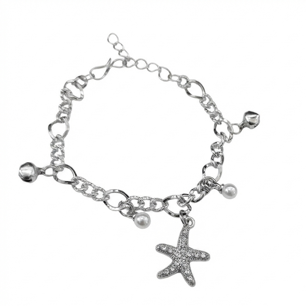 Urthn Fashionable Silver Plated With Star Fish Shape Charm Bracelet with Pearl Drops(Pack Of 6)