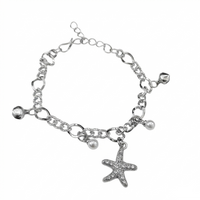 Urthn Fashionable Silver Plated With Star Fish Shape Charm Bracelet with Pearl Drops(Pack Of 6)