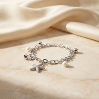 Urthn Fashionable Silver Plated With Star Fish Shape Charm Bracelet with Pearl Drops(Pack Of 6)