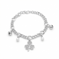 Urthn Fashionable Silver Plated With Clover Shape Charm Bracelet with Pearl Drops(Pack Of 6)