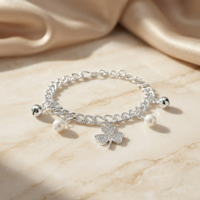Urthn Fashionable Silver Plated With Clover Shape Charm Bracelet with Pearl Drops