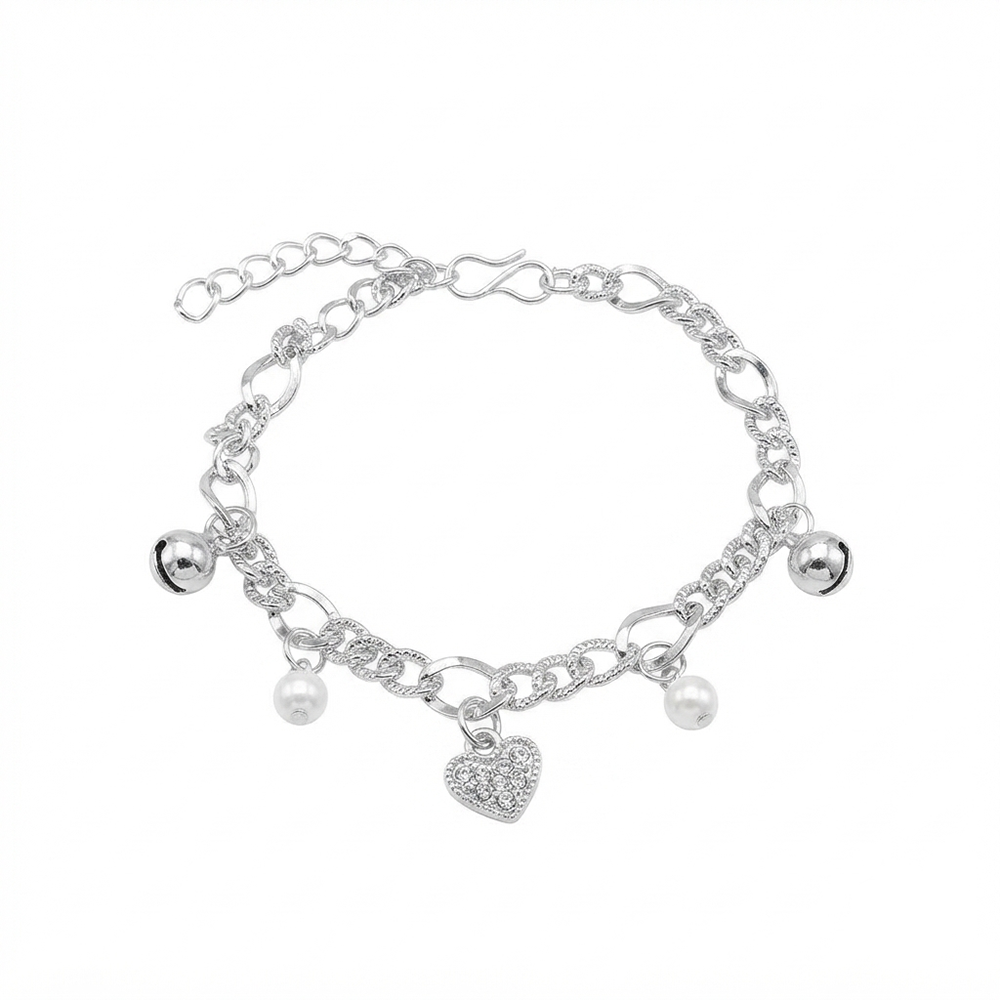 Urthn Fashionable Silver Plated With Heart Shape Charm Bracelet with Pearl Drops(Pack Of 6)