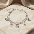 Urthn Fashionable Silver Plated With Heart Shape Charm Bracelet with Pearl Drops