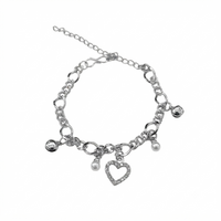 Urthn Fashionable Silver Plated With Heart Shape Charm Bracelet with Pearl Drops(Pack Of 6)