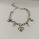 Urthn Fashionable Silver Plated With Heart Shape Charm Bracelet with Pearl Drops(Pack Of 6)