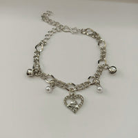 Urthn Fashionable Silver Plated With Heart Shape Charm Bracelet with Pearl Drops(Pack Of 6)
