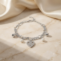 Urthn Fashionable Silver Plated With Heart Shape Charm Bracelet with Pearl Drops
