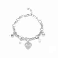 Urthn Fashionable Silver Plated With Heart Shape Charm Bracelet with Pearl Drops(Pack Of 6)