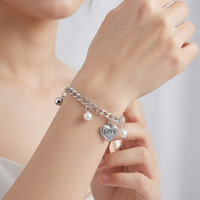 Urthn Fashionable Silver Plated With Heart Shape Charm Bracelet with Pearl Drops