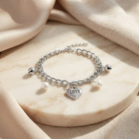 Urthn Fashionable Silver Plated With Heart Shape Charm Bracelet with Pearl Drops(Pack Of 6)