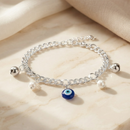 Urthn Fashionable Silver Plated With Evil Eye Shape Charm Bracelet with Pearl Drops
