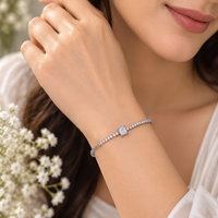 Urthn Everglow Silver Plated Rectangle Shape American Diamond Fashion Bracelet for Women(Pack Of 6)