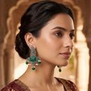 Wearhouse Fashion Oxidised Plated Pota Stone And Pearl Dangler Earrings