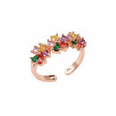 Urthn Gold Plated American Diamond and Brass Adjustable Ring(Pack of 3)