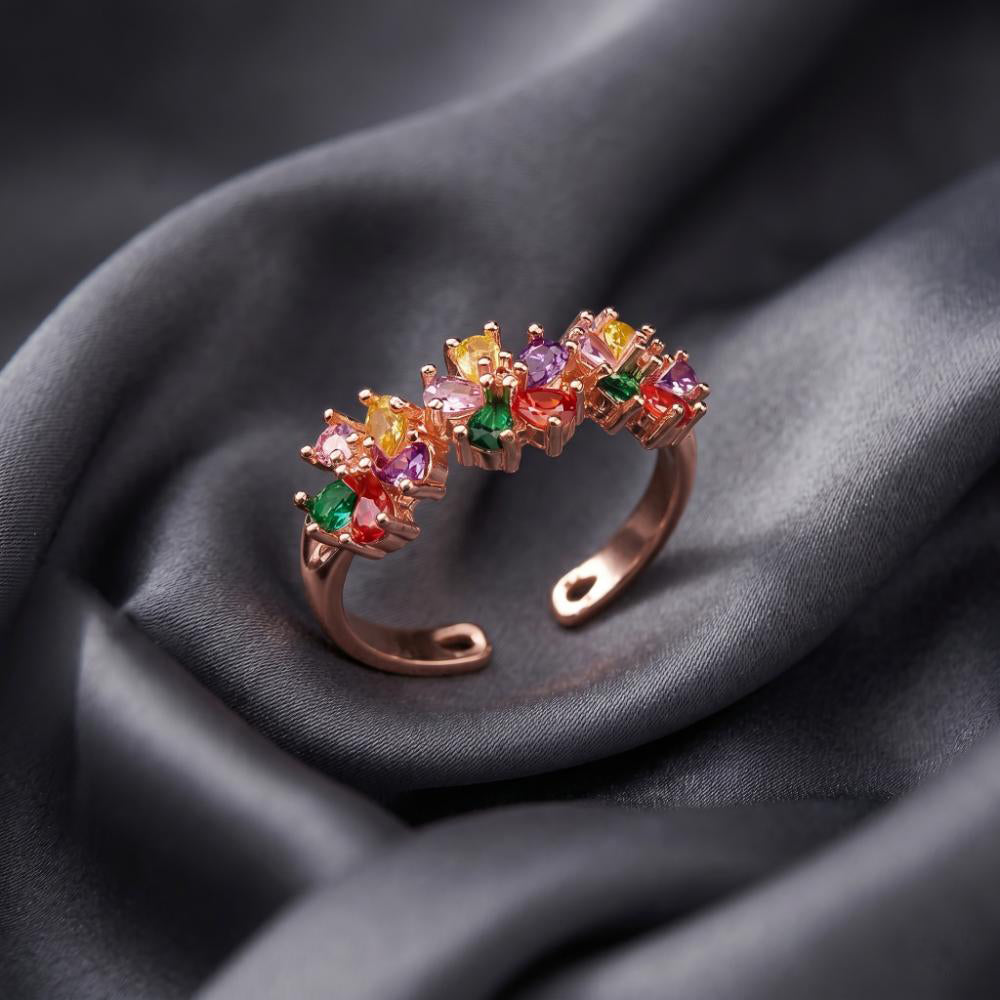 Urthn Gold Plated American Diamond and Brass Adjustable Ring