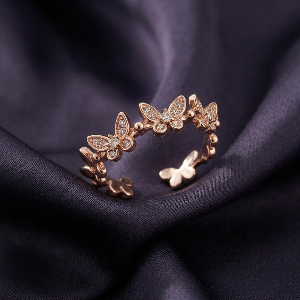 Urthn Rose Gold Plated American Diamond and Brass Adjustable Ring
