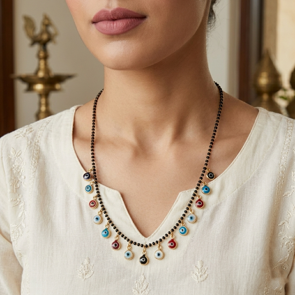 Urthn Evil Eye Round Shape Charms Trendy Mangalsutra For Women (Pack of 3)