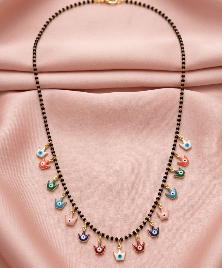 Urthn Evil Eye Crown Shape Charms Trendy Mangalsutra For Women (Pack of 3)