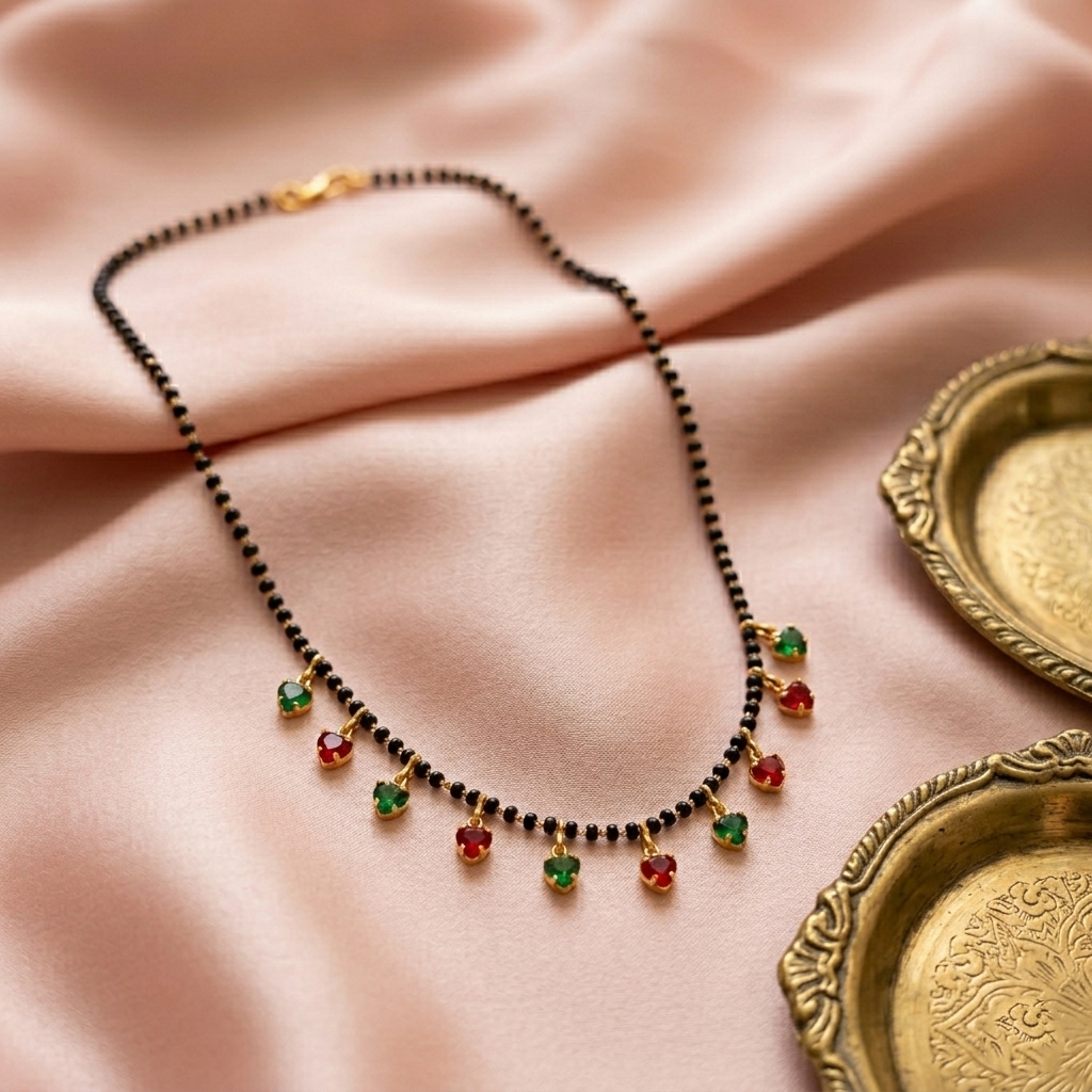 Urthn Red And Green Heart Shape Charms Trendy Mangalsutra For Women (Pack of 3)