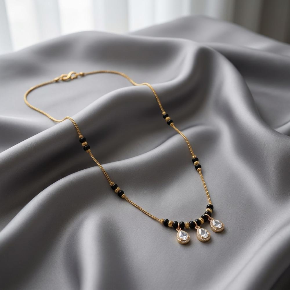 Urthn  Classic Gold-Plated Mangalsutra with Sparkling Crystal Charms (Set of 3)