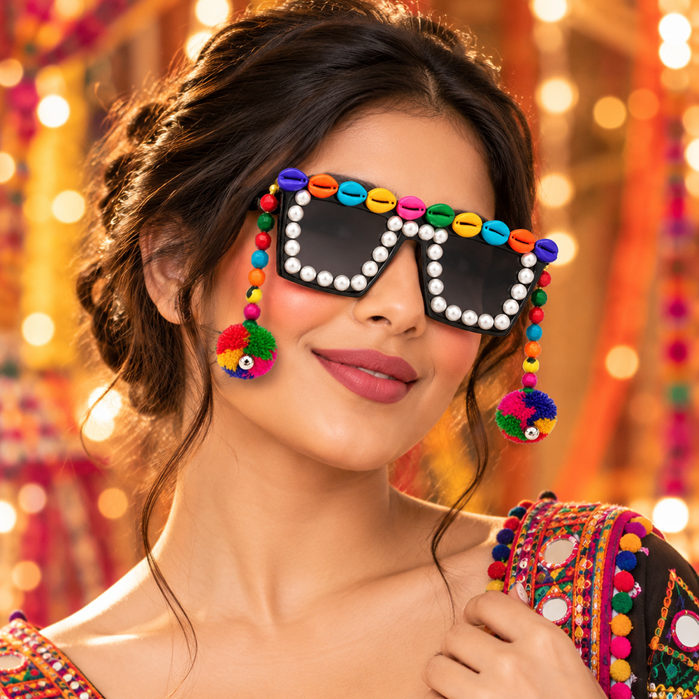 Urthn Navratri Special Handmade Sunglasses for Women & Girls Stylish Garba Night Accessory (pack of 6)