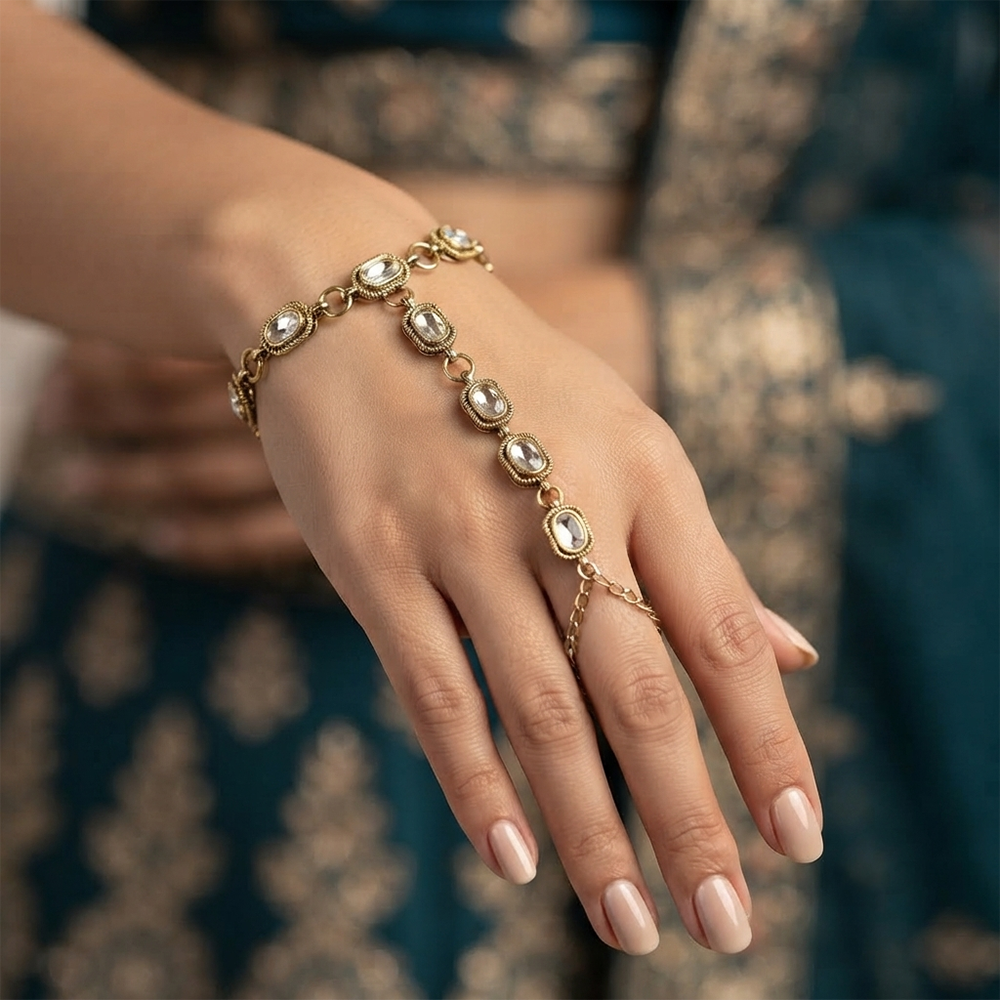 Darshana Jewels Gold Plated Kundan Stone Hath Panja Traditional Hand Jewellery  for Women 