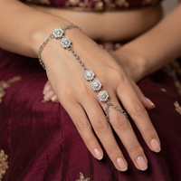 Darshana Jewels Silver Plated Kundan Stone Hath Panja Traditional Hand Jewellery  for Women (Pack of 3)