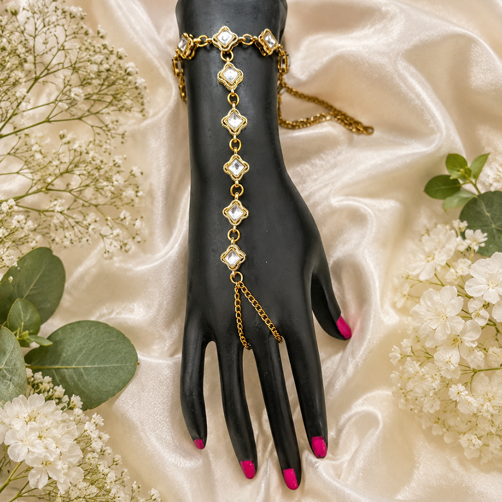 Darshana Jewels Gold Plated Kundan Stone Hath Panja Traditional Hand Jewellery  for Women 