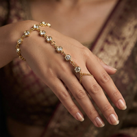 Darshana Jewels Gold Plated Kundan Stone Hath Panja Traditional Hand Jewellery  for Women (Pack of 3)