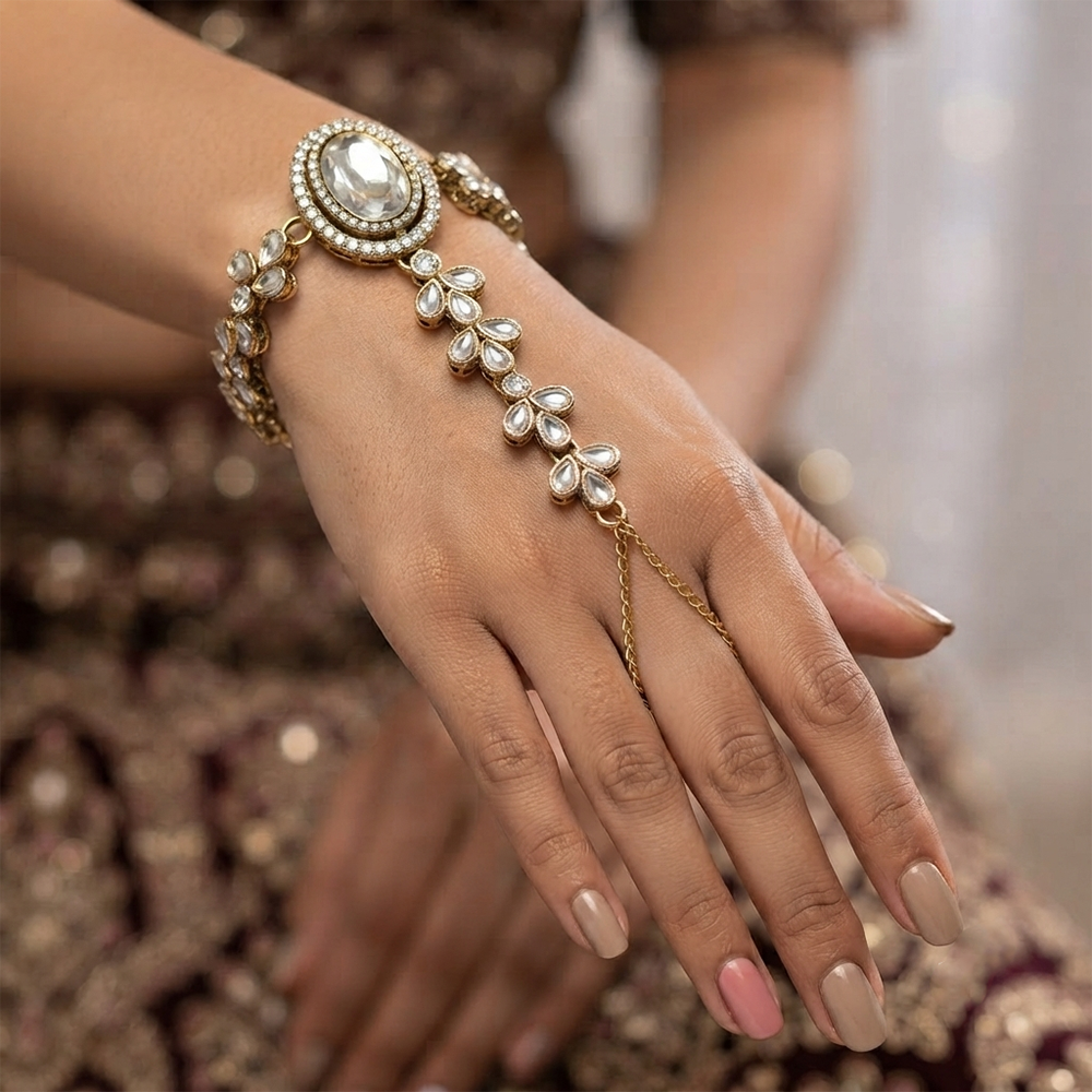 Darshana Jewels Gold Plated Kundan Stone Hath Panja Traditional Hand Jewellery  for Women 
